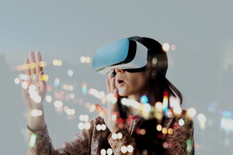 woman wearing vr goggles