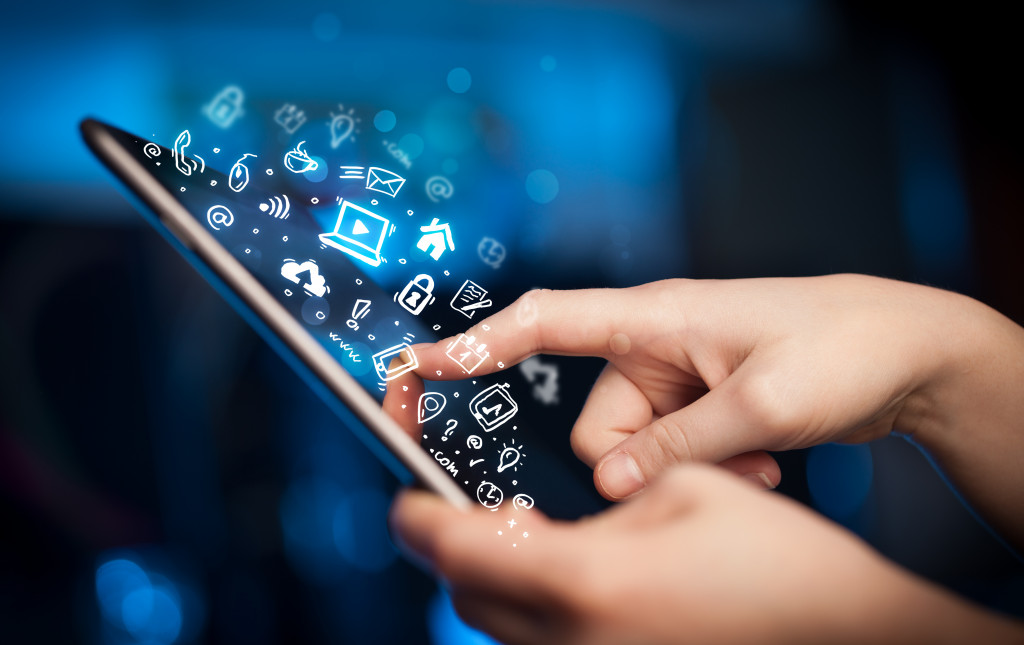 woman touching tablet