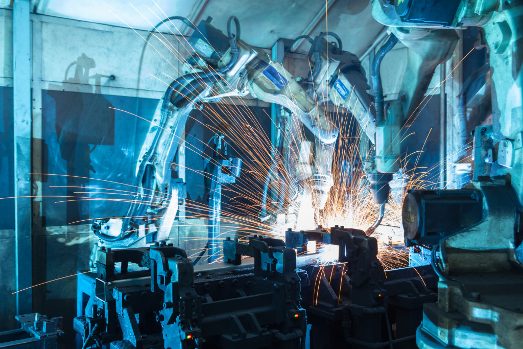 Welding robots used in an auto parts company.