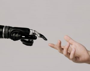 human hand and robot hand